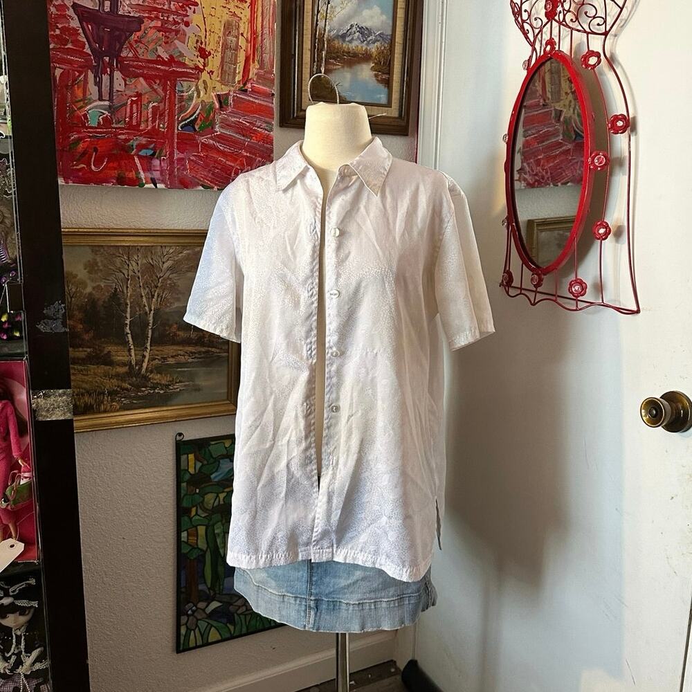 stained anna white floral button up blouse shirt